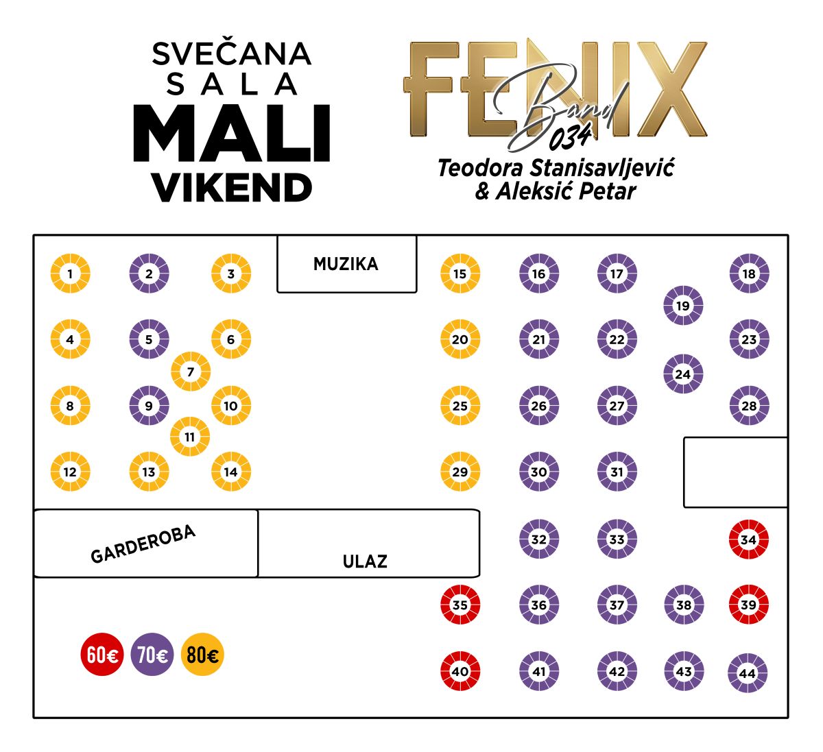 Mapa sedenja - Event Centar Mali Vikend Nova godina